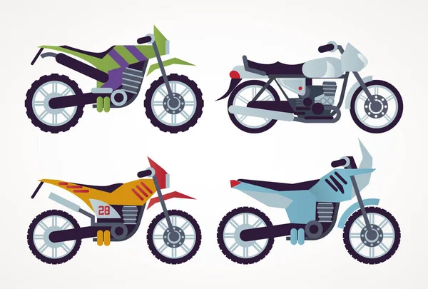 Paquete de motocicletas estilo vehículos iconos — Vector de stock