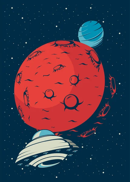 Ufo und Mars im Poster Vintage-Stil — Stockvektor