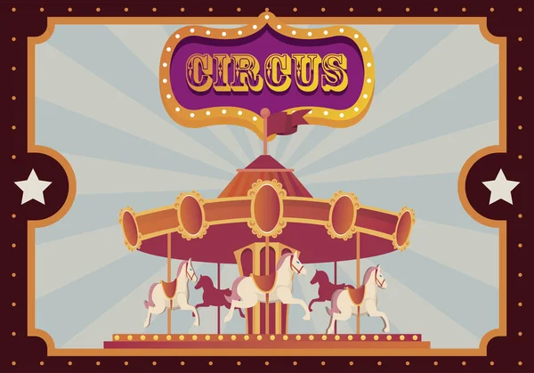 Festival fairground carousel entertainment with banner in poster — Stock Vector