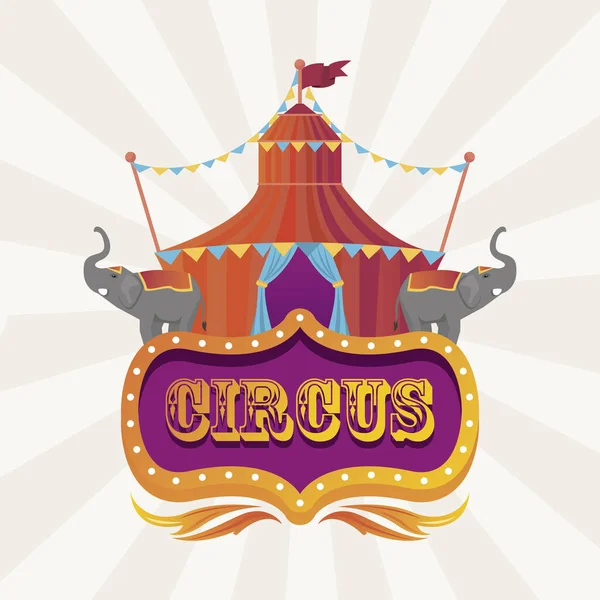 Tenda da circo con elefanti e icona di intrattenimento banner — Vettoriale Stock