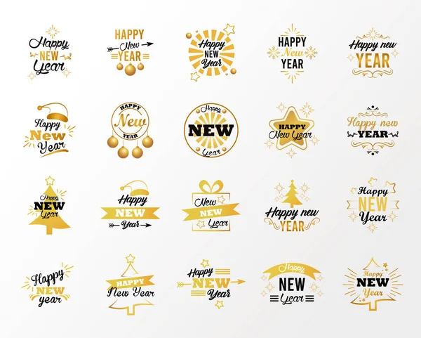 Happy new year lettering card with twenty letterings — стоковый вектор