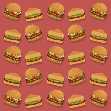 Hamburgerler ve sandviçler lezzetli fast food kalıpları