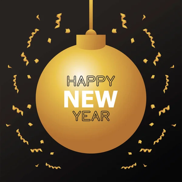 Boldog új évet kártya arany labdát — Stock Vector