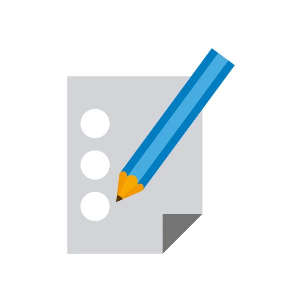 Fournitures scolaires crayon avec feuille de papier icône isolée — Image vectorielle
