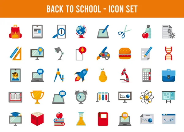 Bundle of fourty back to school set icons with lettering — Stock Vector