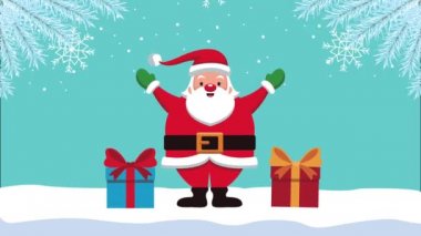 Mutlu noel animasyonları Noel baba ve hediyelerle