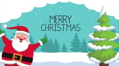 Mutlu noel animasyonları Noel Baba ve çam ağacıyla