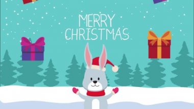 Tavşan ve hediyelerle mutlu noeller.