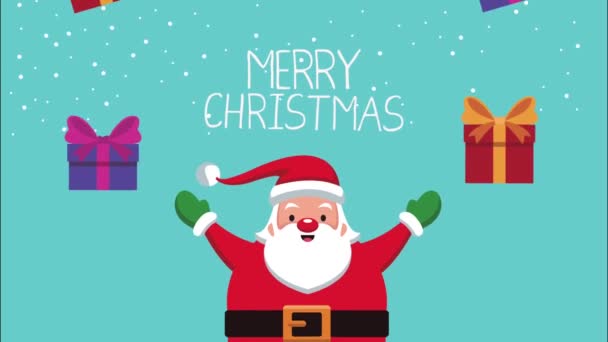 Glad god jul animation med tomte klor och presenter — Stockvideo
