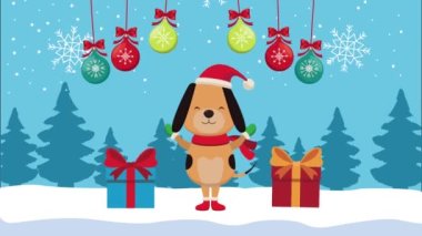 Mutlu noeller köpek ve topların asılı olduğu animasyonlar