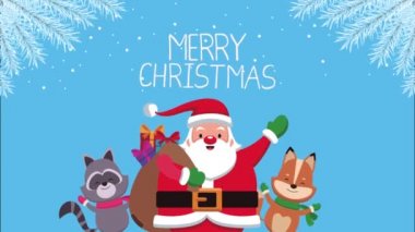 Mutlu noel animasyonları Noel Baba ve sevimli hayvanlarla