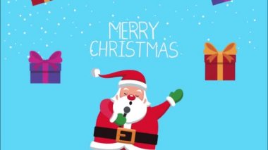 Mutlu noel animasyonları Noel Baba ve hediyeler yağmurlu
