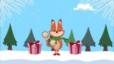 Fox 'un tef çalıp hediyelerle oynadığı mutlu noel animasyonları