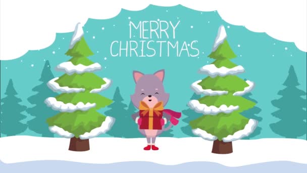 Joyeuse animation de Noël avec cadeau de levage de chat — Video