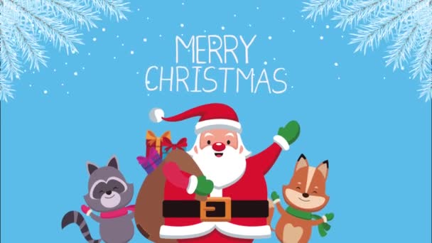 Heureux joyeux noël animation avec santa claus et mignons animaux — Video