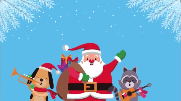 Feliz Natal Papai Noel com cão e raccon — Vídeo de Stock