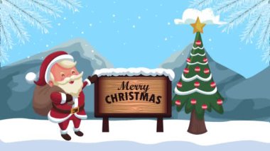 Mutlu noeller Noel Baba Çam ağacı ve etiketli