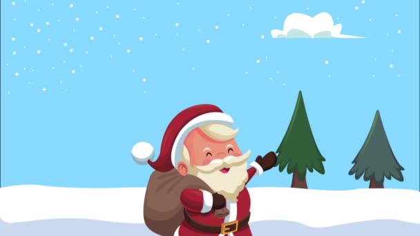 Buon Natale Babbo Natale nella scena del paesaggio innevato — Video Stock