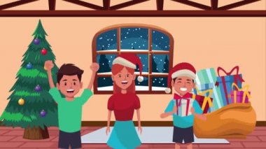 Küçük çocuklarla mutlu noel animasyonları