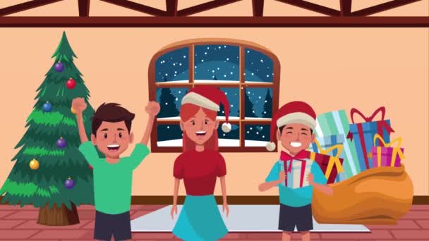 与年幼的孩子欢欢喜喜的圣诞动画 — 图库视频影像