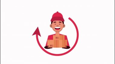 İşçi kaldırma kutusu ve ok ile lojistik hizmeti