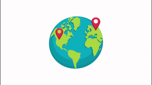 Delivery logistic service with earth planet and pins location — Stock Video