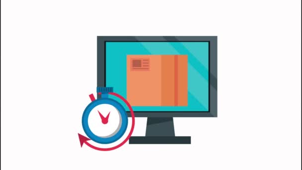 Entrega de serviço logístico com caixa em desktop e cronômetro — Vídeo de Stock
