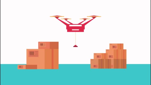 Consegna servizio logistico con box e drone volante — Video Stock