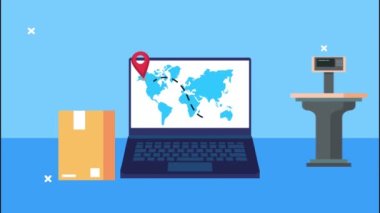 Dünya Gezegeni 'nin laptop ve kutusunda lojistik hizmeti
