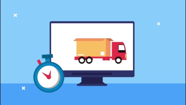 Consegna servizio logistico con camion e cronometro nel desktop — Video Stock