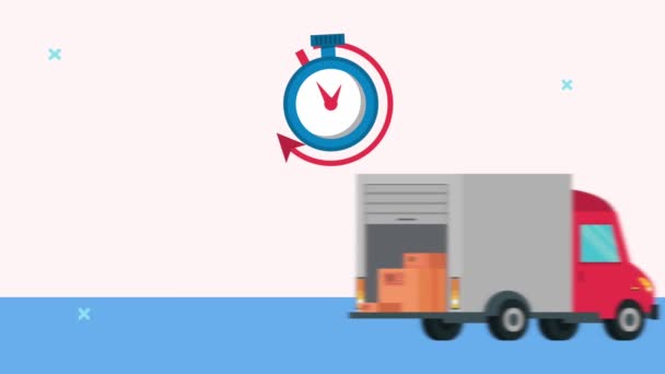 Delivery logistic service with truck and chronometer — Stock Video