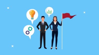 Başarı simgelerine sahip zarif iş çifti canlandırması