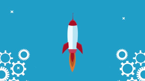 Cohete puesta en marcha y engranajes animación exitosa negocio — Vídeos de Stock