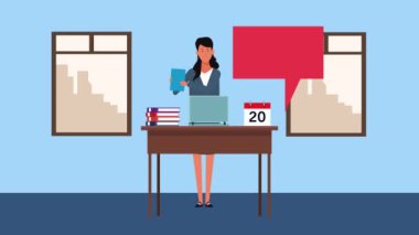 Ofis animasyonunda çalışan zarif bir iş kadını.