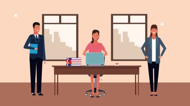 Elegáns üzletemberek laptop az irodában animáció — Stock videók