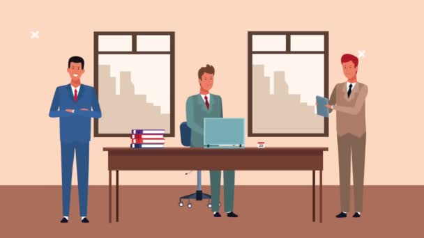 Elegantes hombres de negocios trabajo en equipo en la animación de la oficina — Vídeos de Stock
