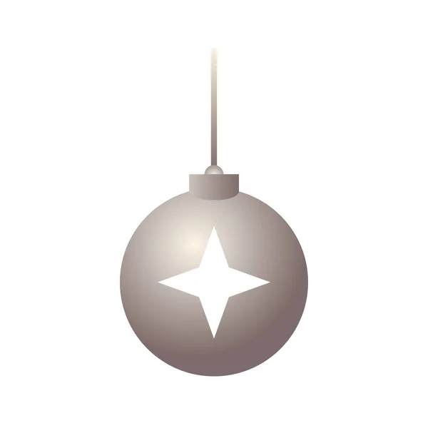 Счастливого Рождества серебряный шар висит со звездой декоративной иконой — стоковый вектор