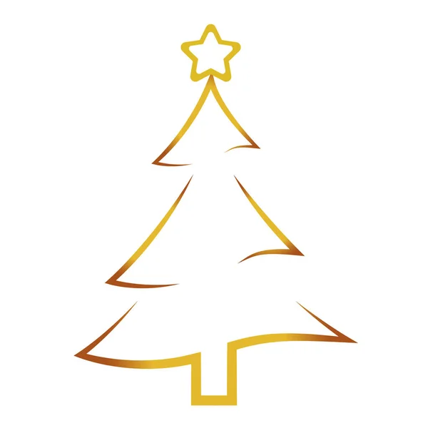 Feliz feliz pino de Navidad con estrella icono de oro — Vector de stock