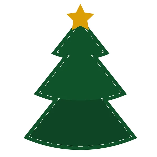 快乐快乐的圣诞松树，上面有星星的轮廓图标 — 图库矢量图片