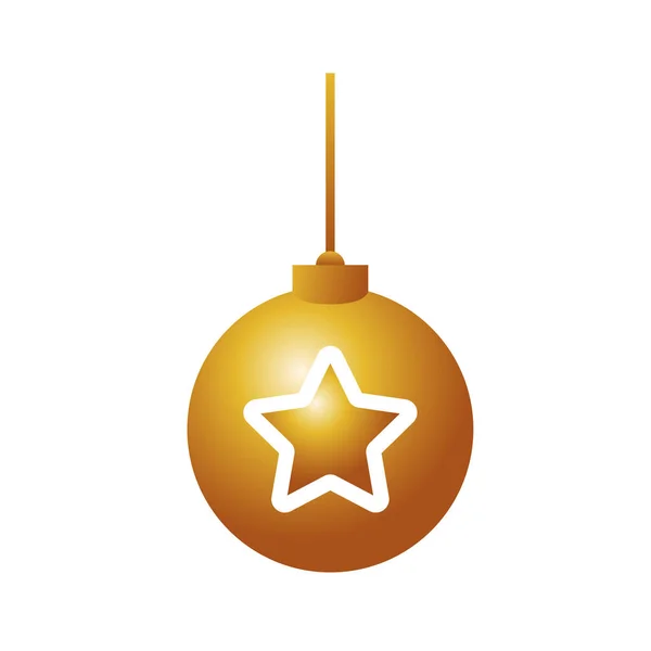 Feliz Natal bola de ouro com ícone decorativo estrela — Vetor de Stock