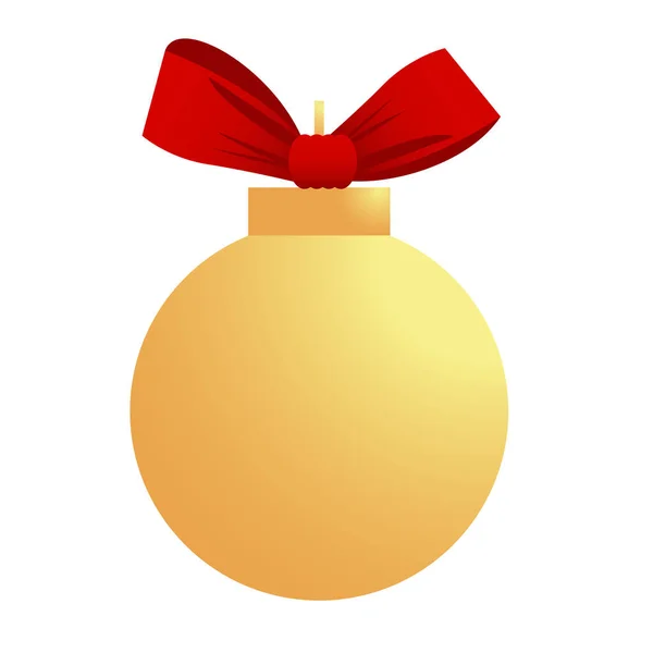 Feliz Natal bola de ouro com fita ícone vermelho — Vetor de Stock