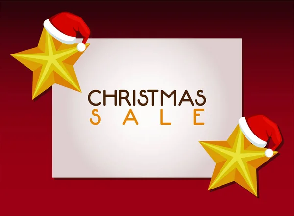 Buon Natale vendita lettering card con stelle che indossano cappelli di Babbo Natale — Vettoriale Stock