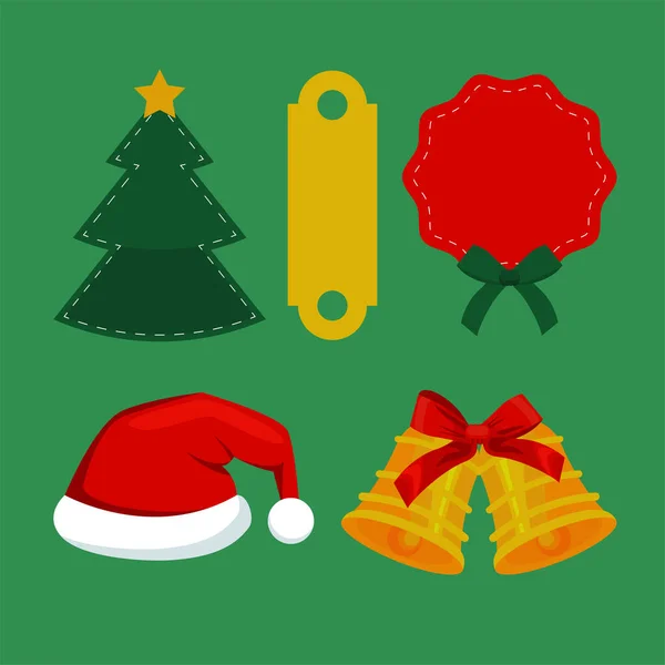 Bündel von fünf frohen, besinnlichen Weihnachtssymbolen — Stockvektor