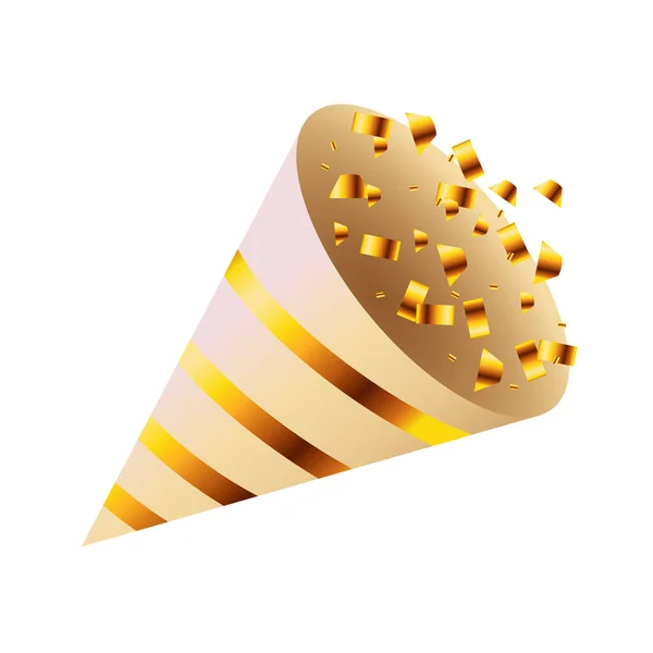 Corneta de oro y confeti fiesta icono de la celebración — Vector de stock