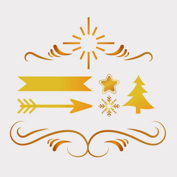 Paquete de cinco feliz Feliz Navidad iconos de oro — Vector de stock