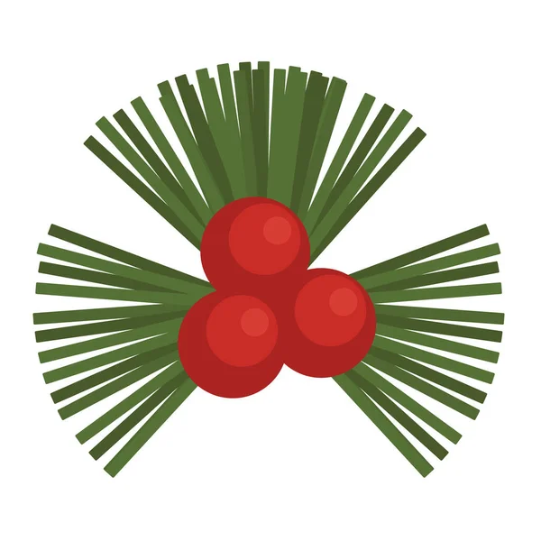 Feliz Navidad bolas rojas y hojas iconos decorativos — Vector de stock