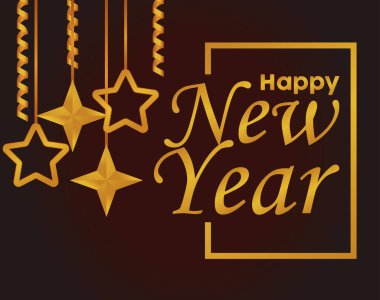 Altın yıldızlı mutlu yeni yıl kartpostalları