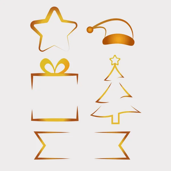 Paquete de seis feliz Feliz Navidad iconos de oro — Vector de stock