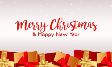 Mutlu noeller ve mutlu yeni yıl kartpostalları altın ve kırmızı hediyeler