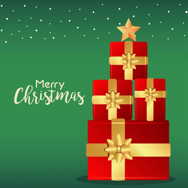 Feliz Navidad y feliz año nuevo con el árbol de los regalos — Vector de stock